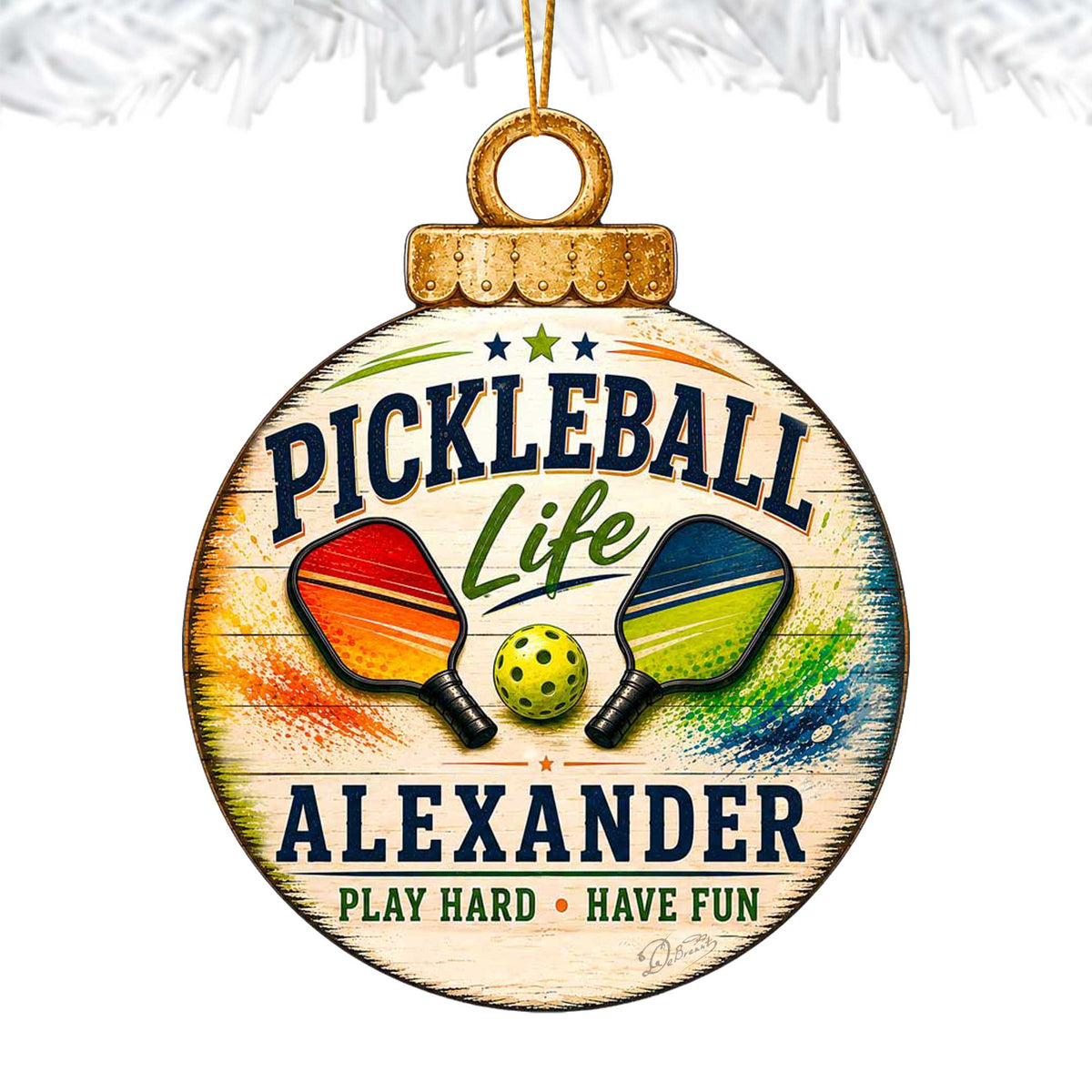 Personalized Pickleball Ornament – Custom Pickleball Christmas Ornament – Rustic Sports Tree Decor by G. Debrekht - 8652879