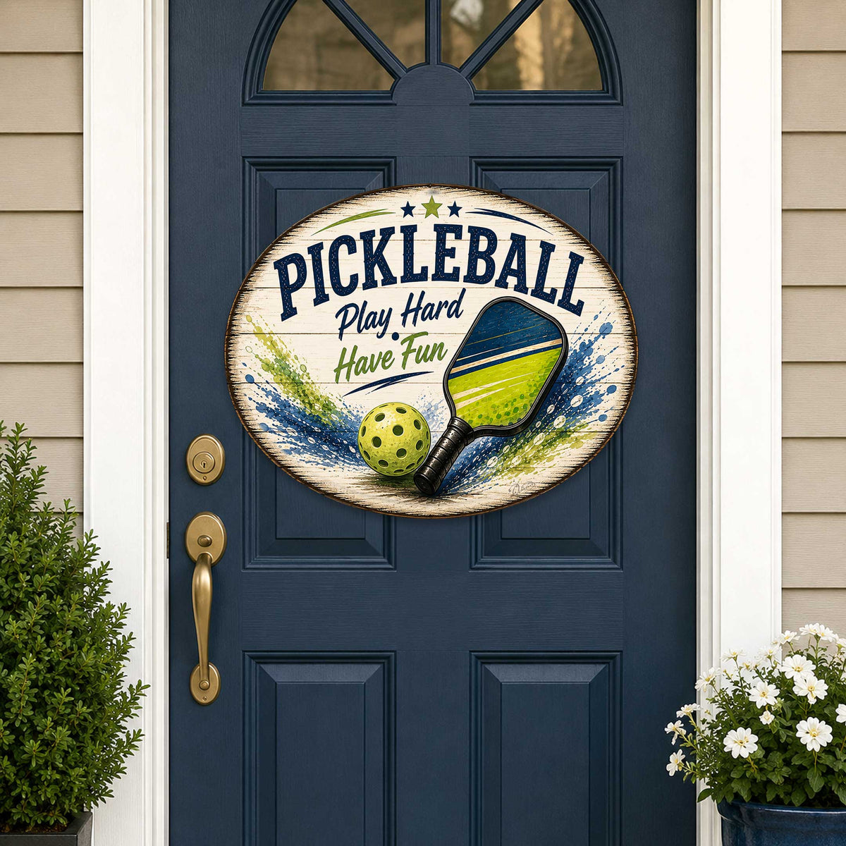 Pickleball Play Hard Have Fun Wall Decor – Rustic Pickleball Sports Sign – 22x18 Wall Art by G. Debrekht - 8652881H