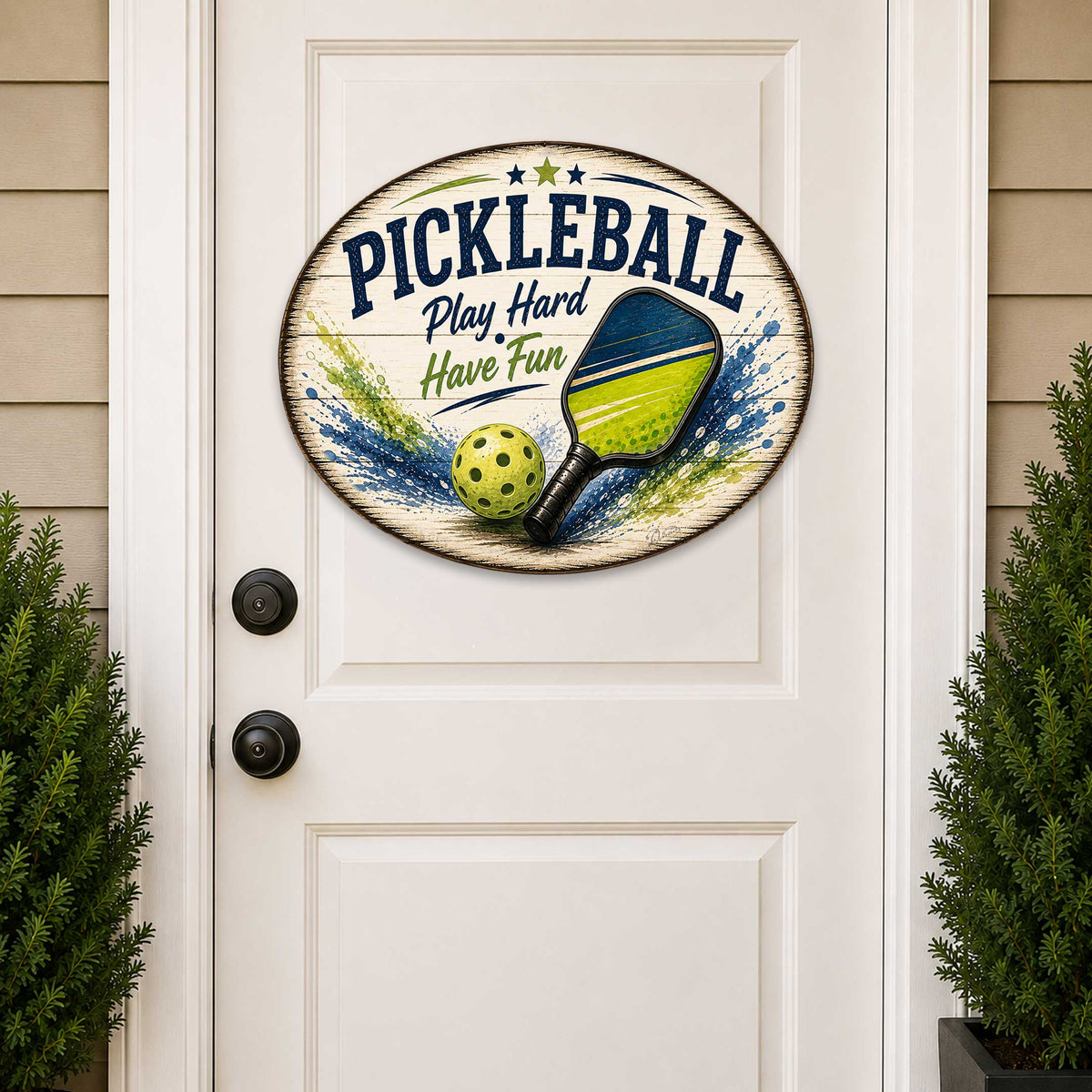 Pickleball Play Hard Have Fun Wall Decor – Rustic Pickleball Sports Sign – 22x18 Wall Art by G. Debrekht - 8652881H