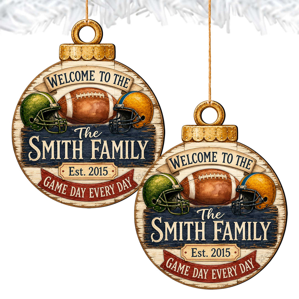 Personalized Football Family Ornament – Custom Football Christmas Ornament – Rustic Sports Tree Decor by G.Debrekht - 8652882