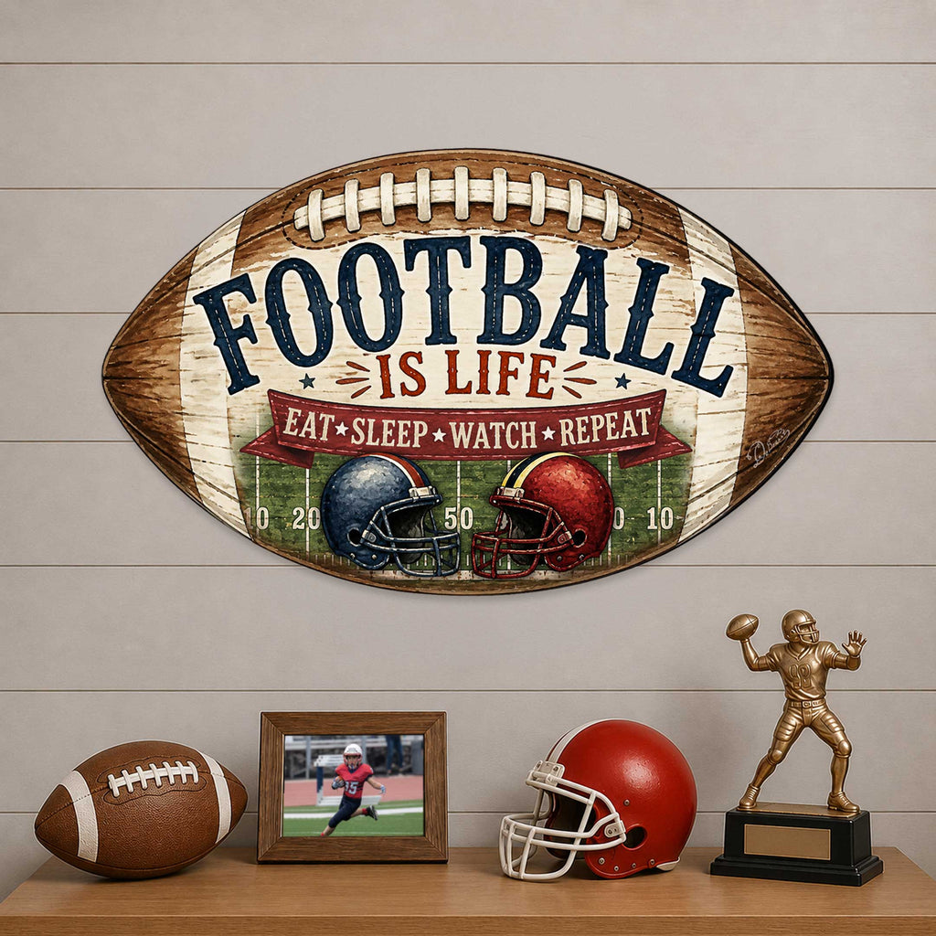 Football Is Life Door Hanger – Rustic Football Sports Sign – Football Wall Decor by G.Debrekht - 8652883H