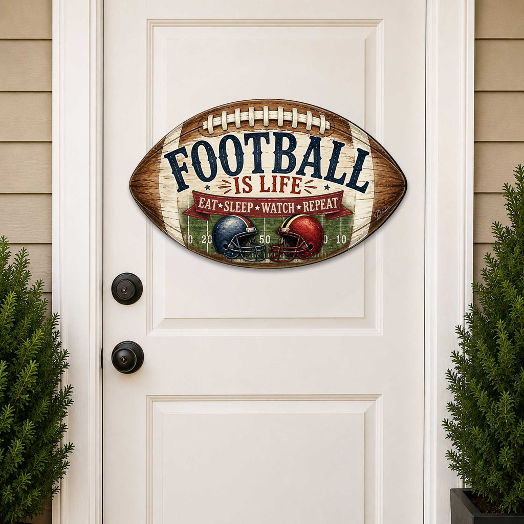 Football Is Life Door Hanger – Rustic Football Sports Sign – Football Wall Decor by G.Debrekht - 8652883H