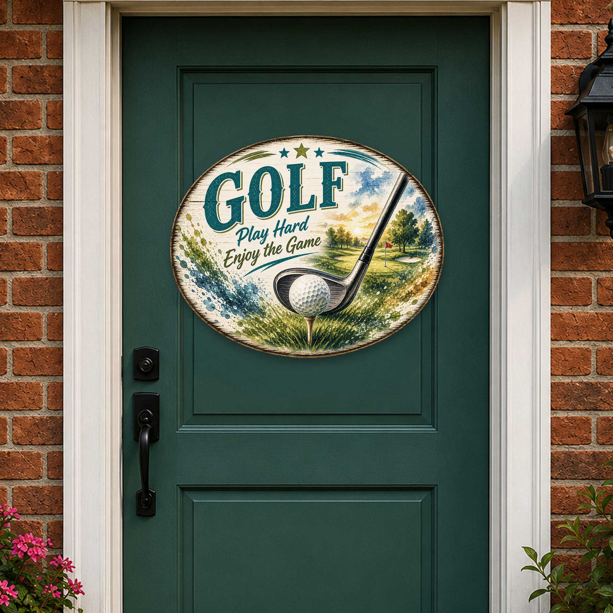 Golf Play Hard Enjoy the Game Door Hanger – Rustic Golf Wall Decor – 22x18 Sports Sign by G. Debrekht - 8652889H