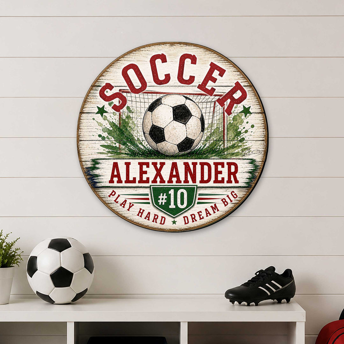 Personalized Soccer Door Hanger – Custom Soccer Name Sign – 19x19 Round Sports Door Decor by G. Debrekht - 8652890H