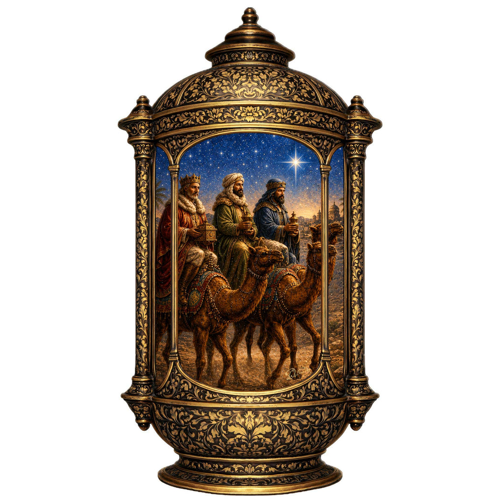 Three Wise Men Nativity Christmas Wooden Door Hanger – Ornate Lantern Holiday Door Décor by G. DeBrekht – 8652906H