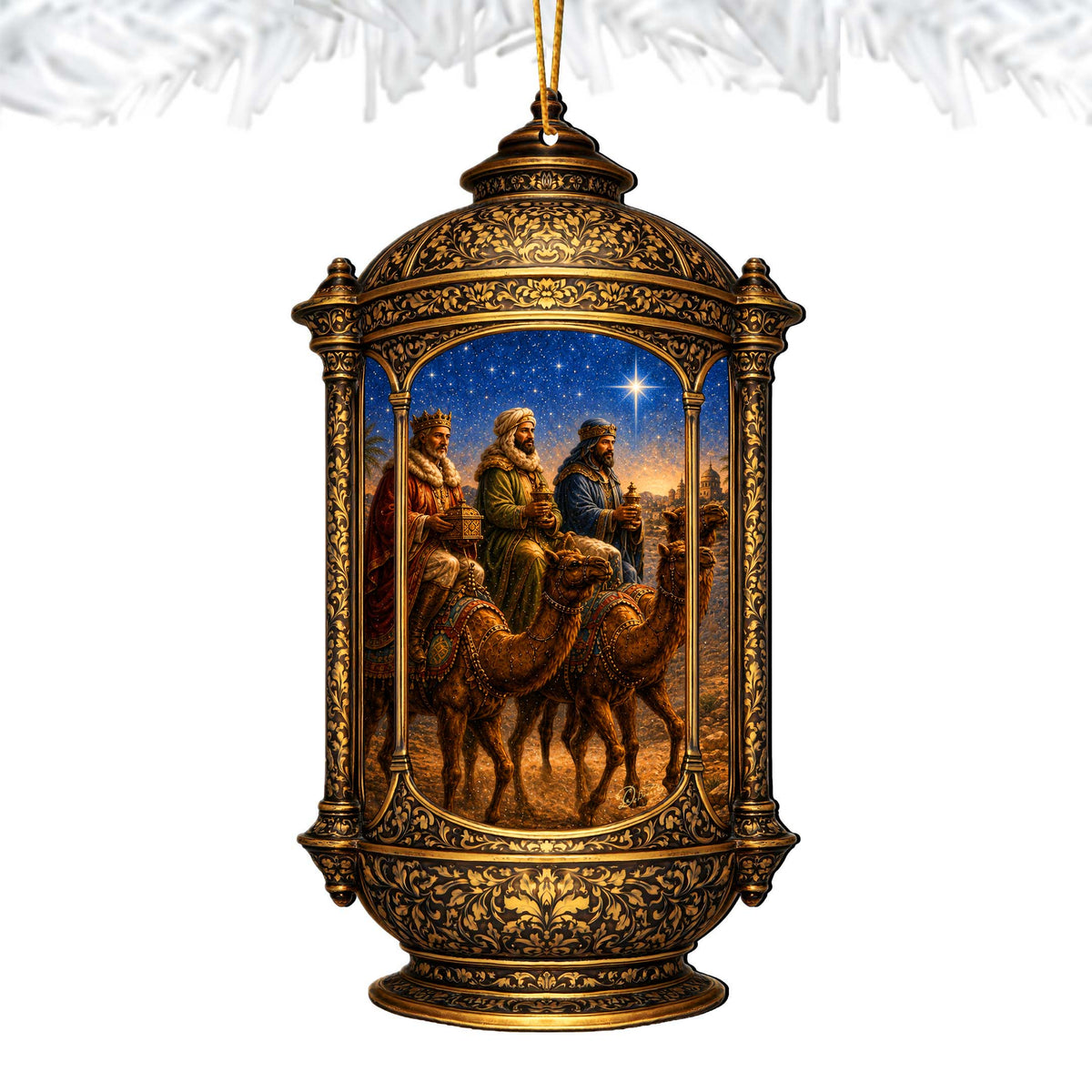 Three Wise Men Lantern Wooden Christmas Ornament – Religious Nativity Décor by G. Debrekht – 8652906
