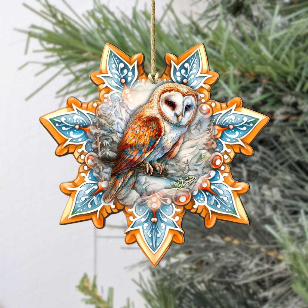Short-eared Owl Snowflake Large Wooden Ornament by G. Debrekht - Nature Wildlife Décor - 8688434M