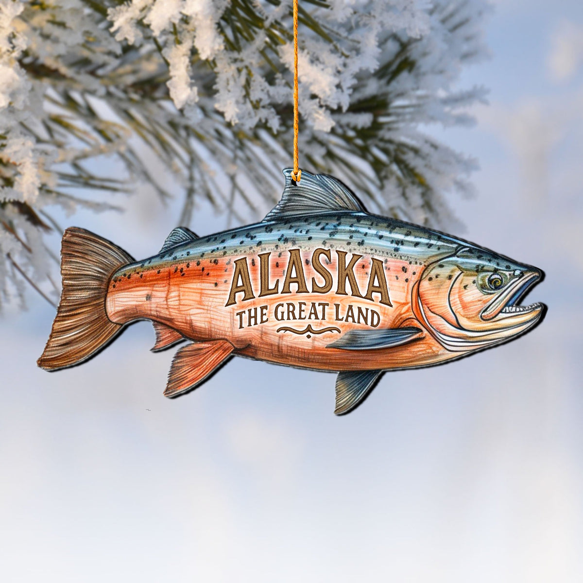 Alaska  Salmon Wooden Ornament – “The Great Land” Keepsake Decor by G. DeBrekht - Wildlife Holiday Décor - 8710137