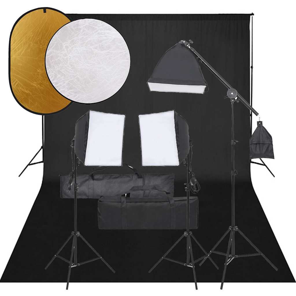 VidaXL Photo Studio Kit with Lighting Kit, Background and Reflector