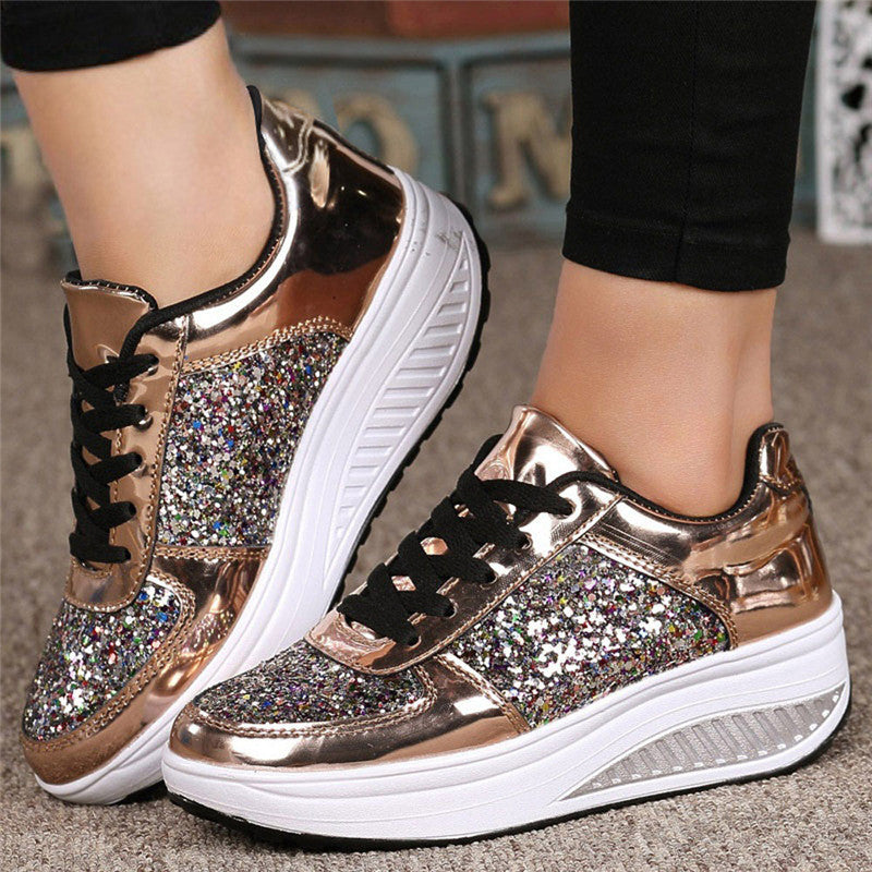 Women's Sequin Sneakers – Glam Lace-Up Casual Shoes
