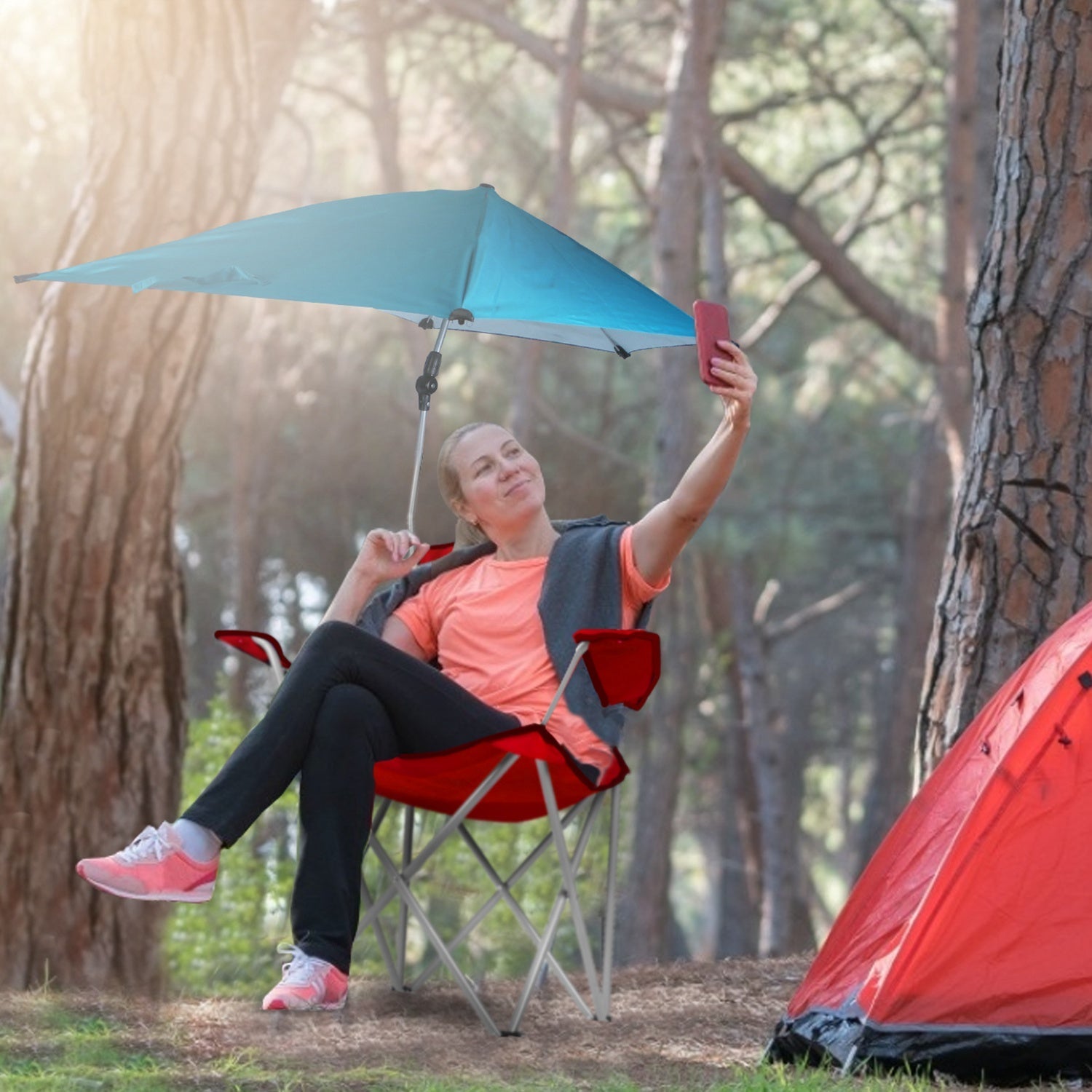 Foldable Beach Chair with Detachable Umbrella Armrest Adjustable Canopy Stool with Cup Holder Carry Bag for Camping Poolside Travel Picnic Lawn Chair