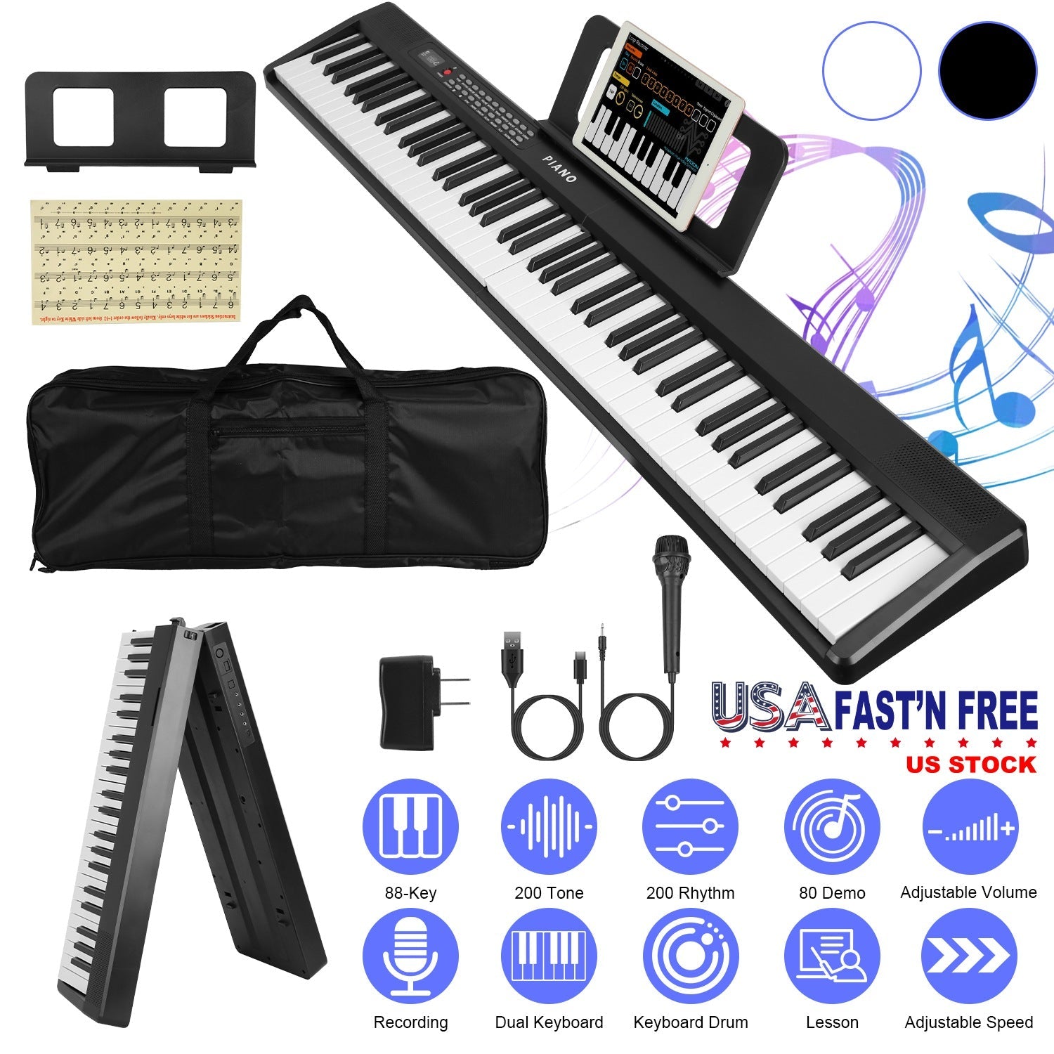 GBruno 88 Keys Foldable Full Size Keyboard