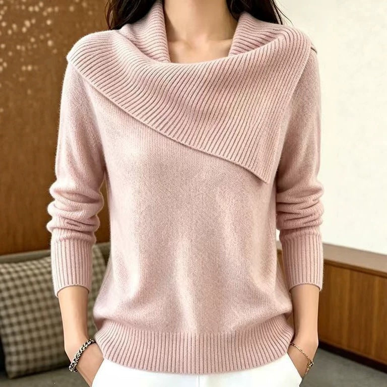 Women’s Relaxed-Fit Lapel Pullover Sweater – 8 Colors