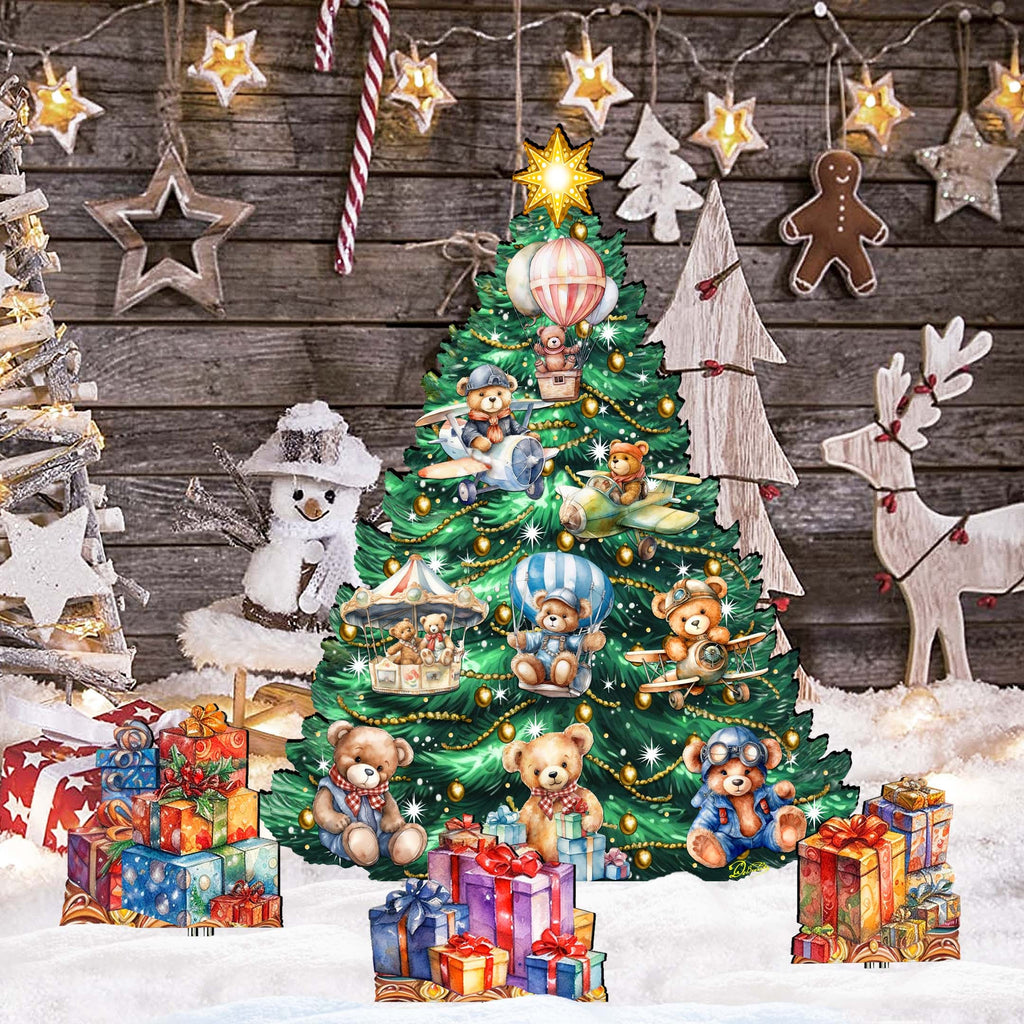 Teddy Bear-Themed Christmas Tree Set Outdoor Indoor Décor Wooden Christmas Decoration by G. Debrekht Christmas Décor - 8191508F-G