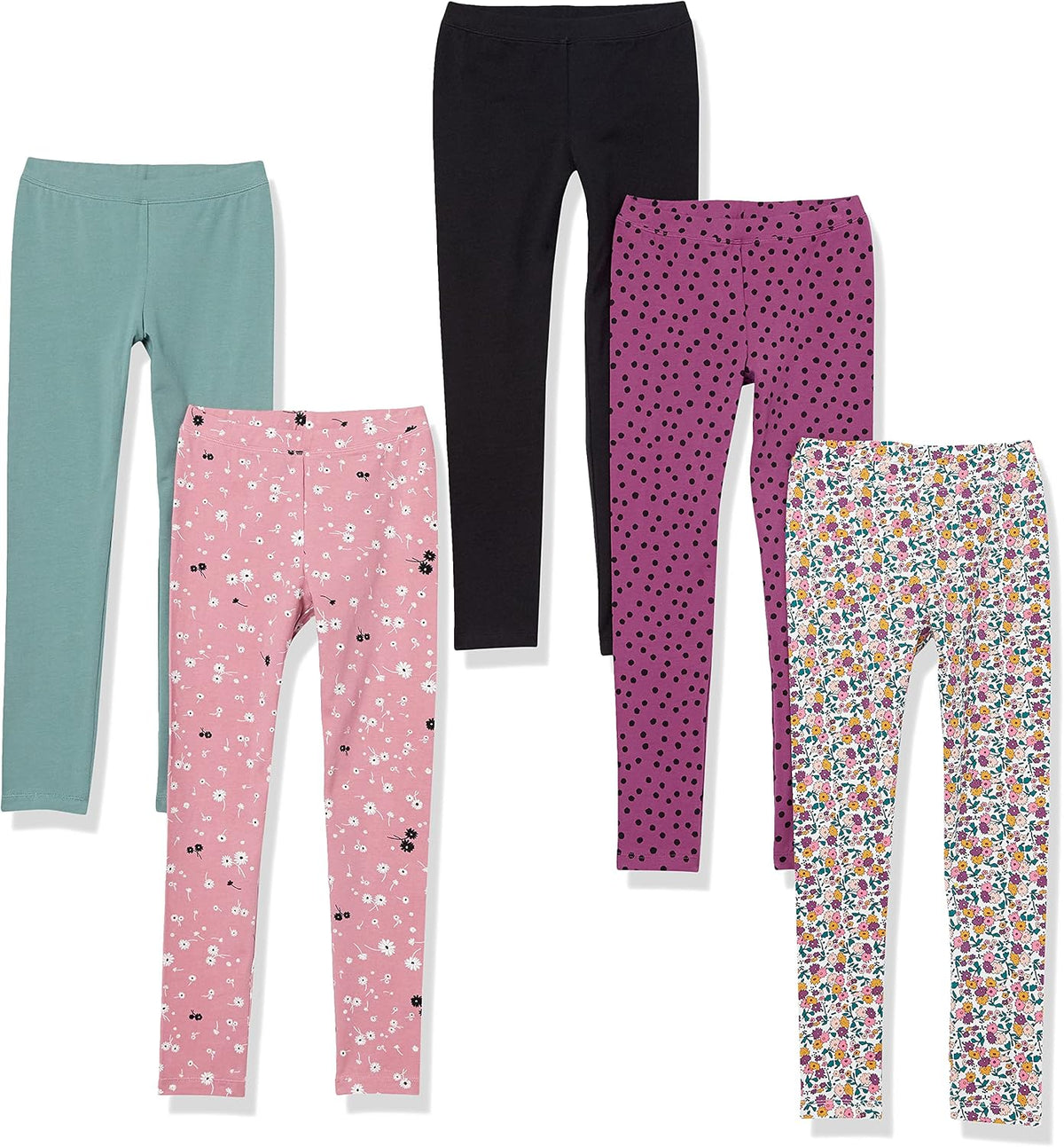 Amazon Essentials Girls' Cotton Stretch Leggings, Multipacks