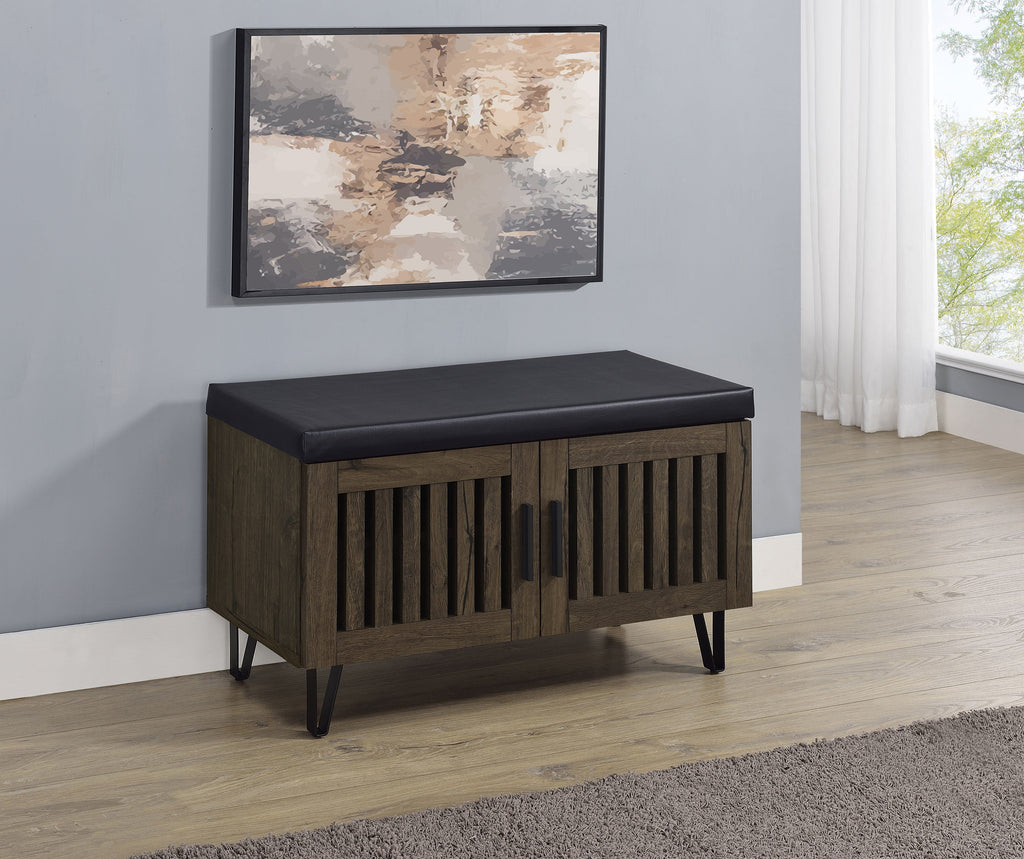 Brixton 2-door Padded Entryway Shoe Storage Bench Smoked Oak