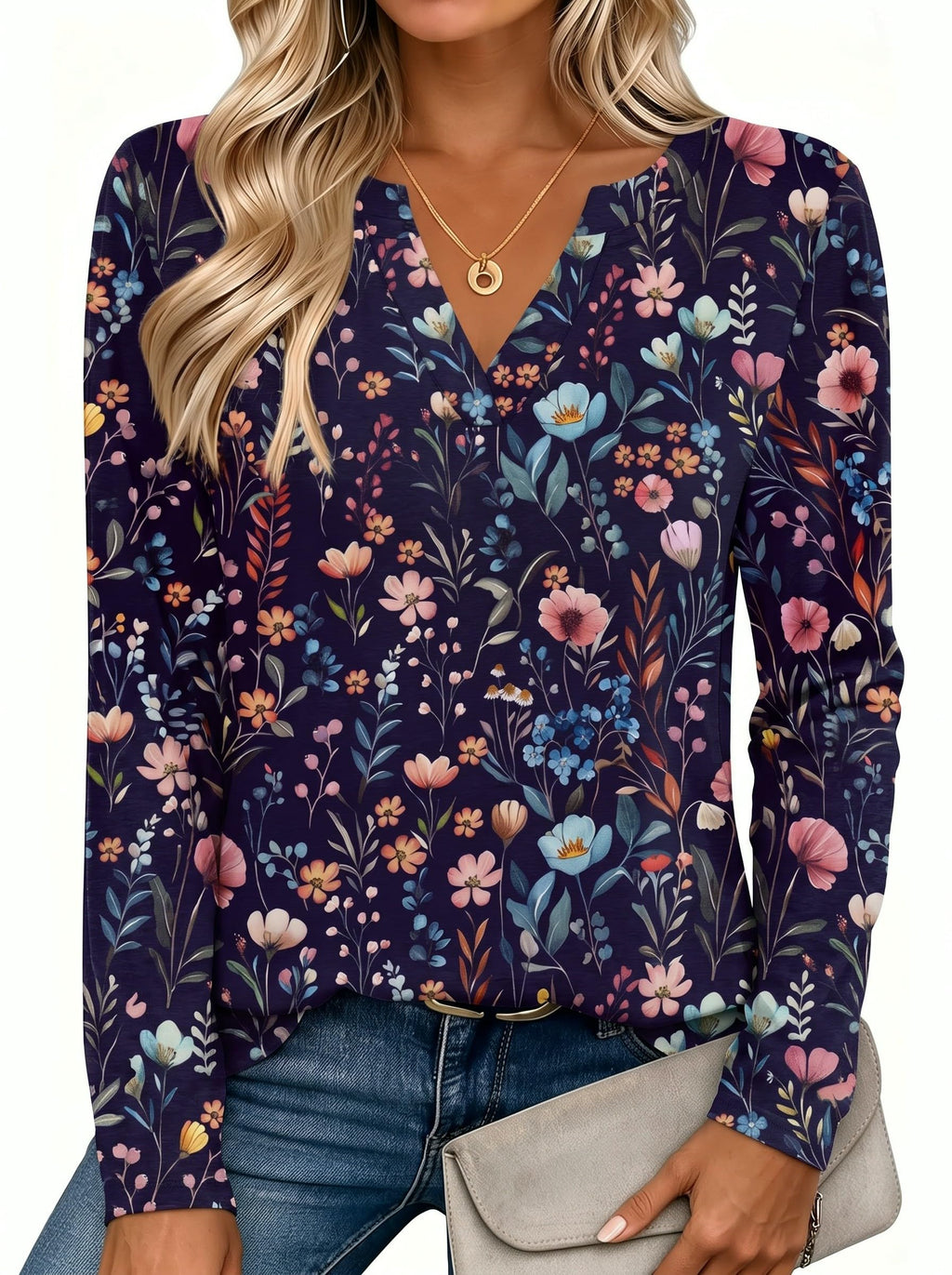 Zeagoo Womens Tops Long Sleeve V Neck Tee Shirts Cute Dressy Casual