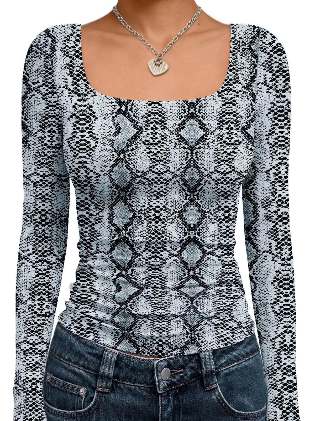 Trendy Queen Womens Square Neck Long Sleeve Shirts Double Lined Fall Tops
