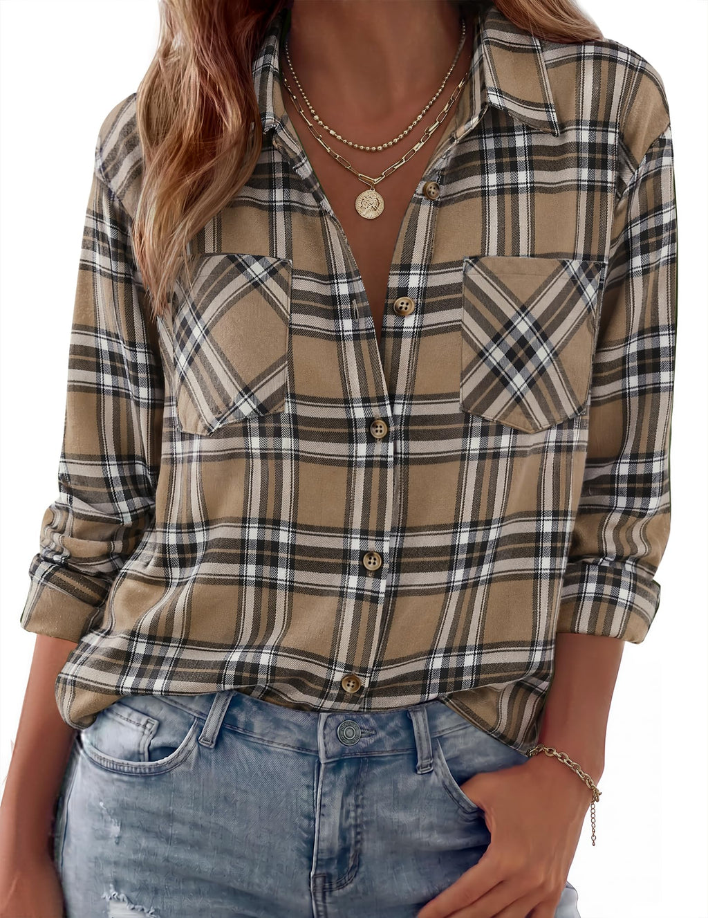 Zeagoo Womens Flannel Shirts Long Sleeve Button Down Casual Fall Plaid Top