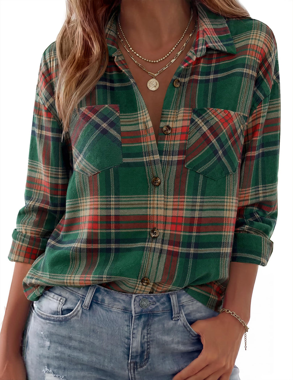 Zeagoo Womens Flannel Shirts Long Sleeve Button Down Casual Fall Plaid Top