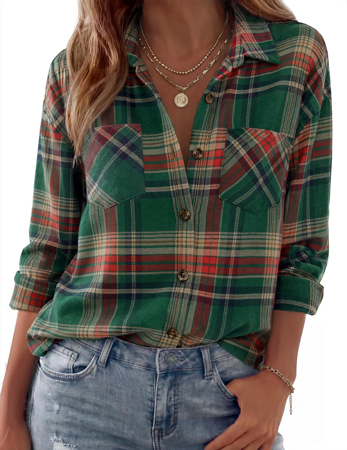 Zeagoo Womens Flannel Shirts Long Sleeve Button Down Casual Fall Plaid Top