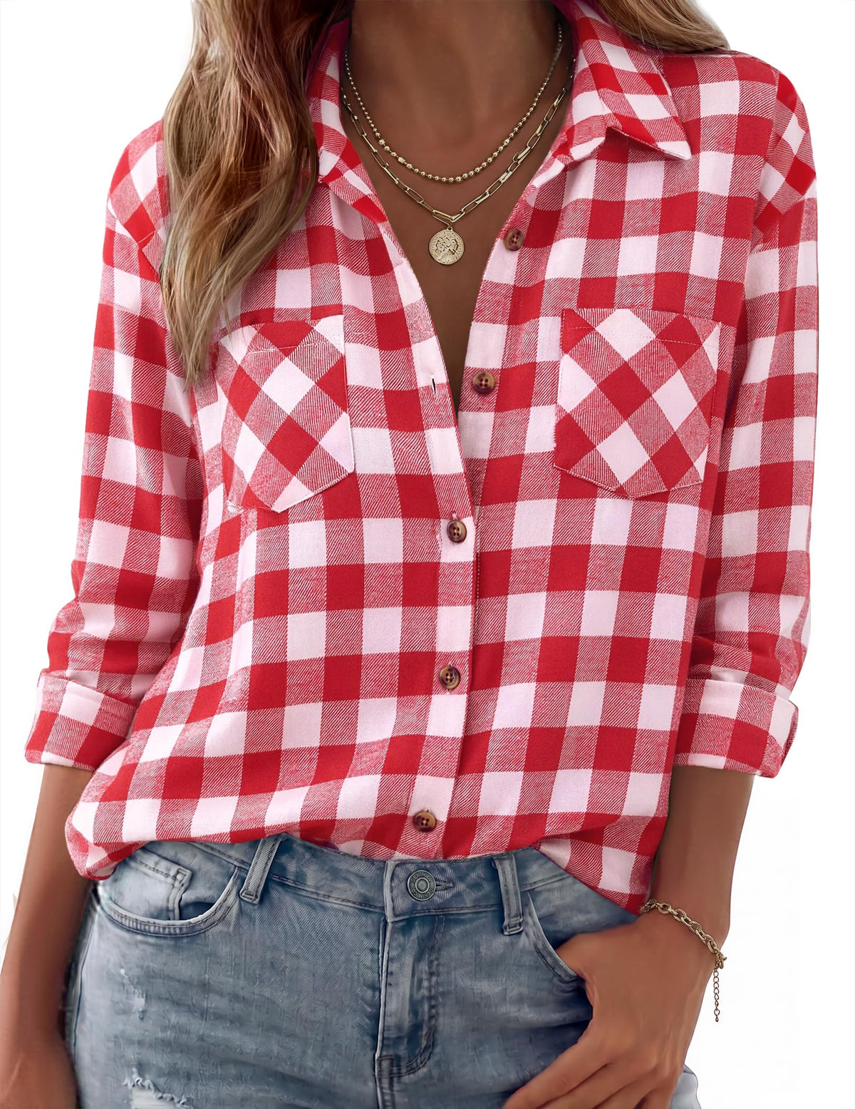 Zeagoo Womens Flannel Shirts Long Sleeve Button Down Casual Fall Plaid Top