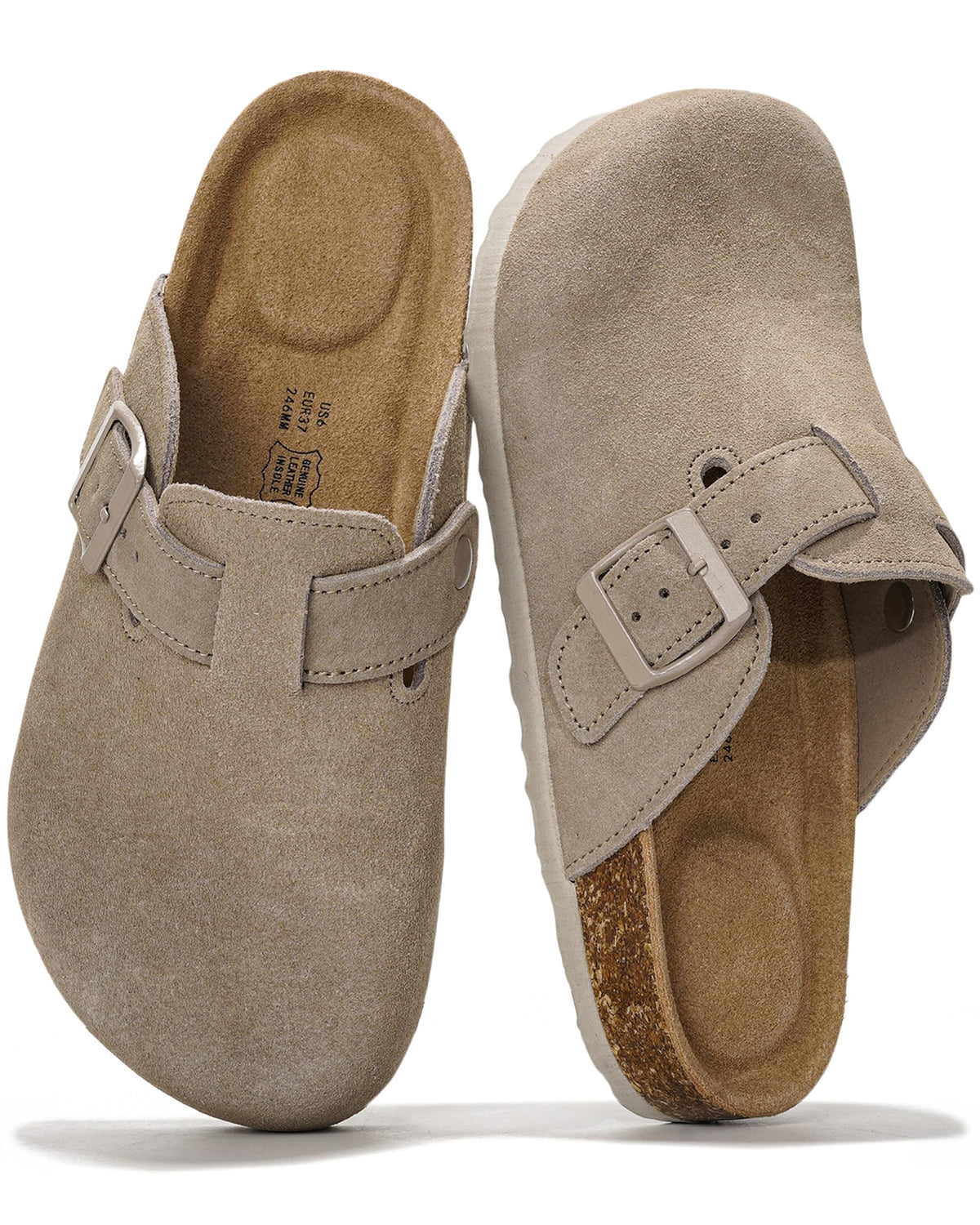 Project Cloud 100% Genuine Leather Womens Cork Footbed Clogs for Women