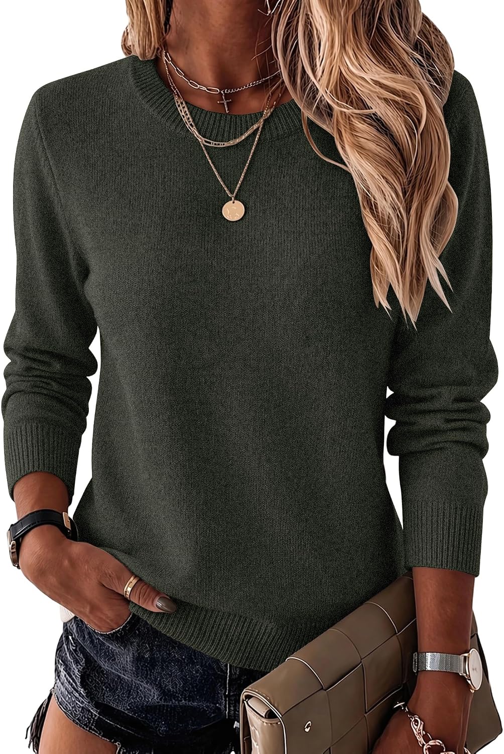 Zeagoo Womens Wool Blend Sweater Crewneck Long Sleeve Tops Fashion Clothing