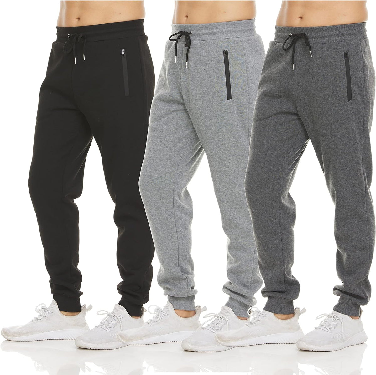 PURE CHAMP Sweatpants for Men 3 Pack Fleece Athletic Workout Joggers Mens Sweatpants with Zipper Pockets Size S-3XL