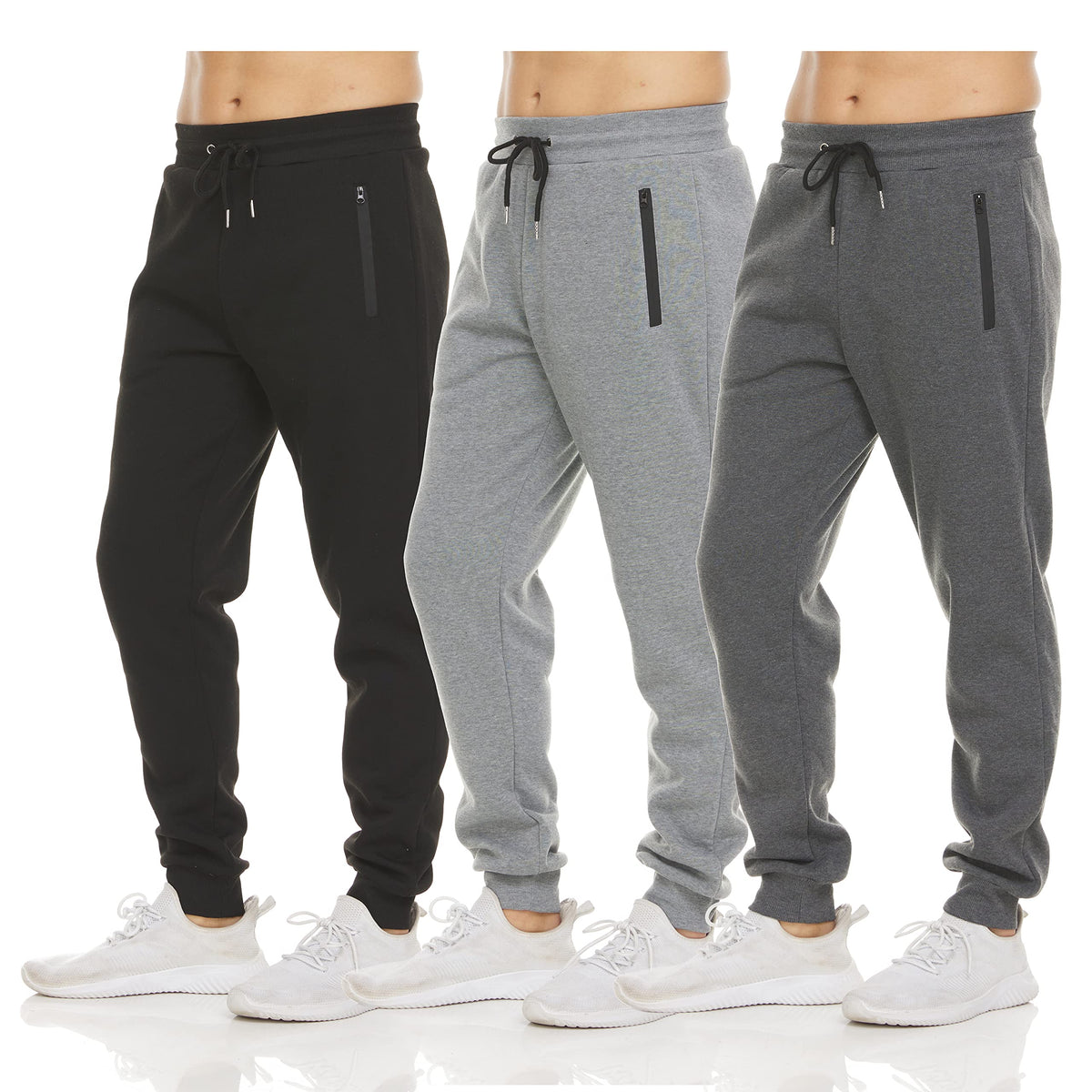 PURE CHAMP Sweatpants for Men 3 Pack Fleece Athletic Workout Joggers Mens Sweatpants with Zipper Pockets Size S-3XL