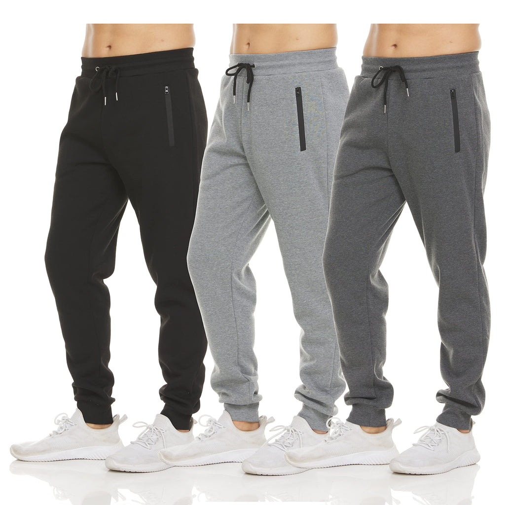 PURE CHAMP Sweatpants for Men 3 Pack Fleece Athletic Workout Joggers Mens Sweatpants with Zipper Pockets Size S-3XL