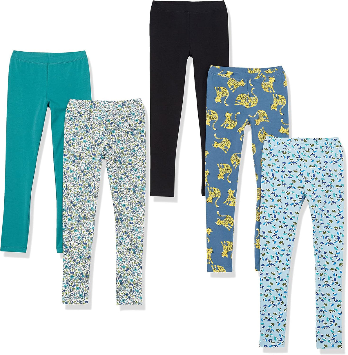 Amazon Essentials Girls' Cotton Stretch Leggings, Multipacks