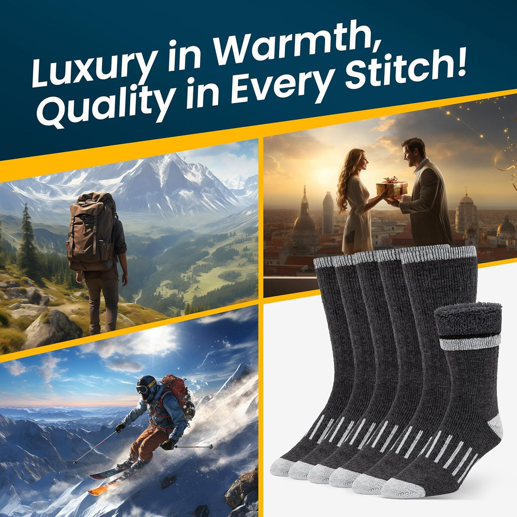 Alvada Mens Merino Wool Crew Socks Thermal and Warm Socks for Winter Work Hiking Running 3 Pairs