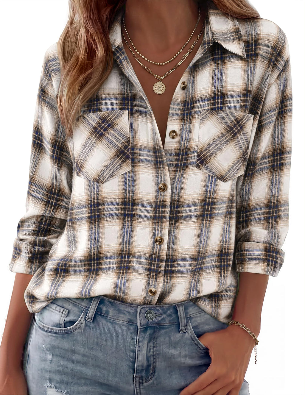 Zeagoo Womens Flannel Shirts Long Sleeve Button Down Casual Fall Plaid Top