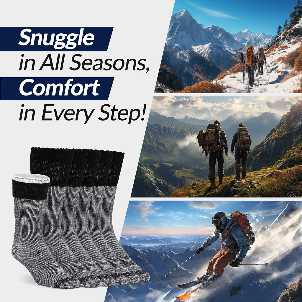 Alvada Mens Merino Wool Crew Socks Thermal and Warm Socks for Winter Work Hiking Running 3 Pairs