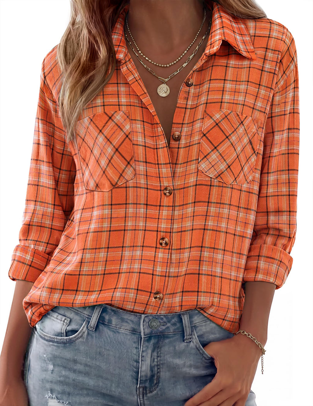 Zeagoo Womens Flannel Shirts Long Sleeve Button Down Casual Fall Plaid Top