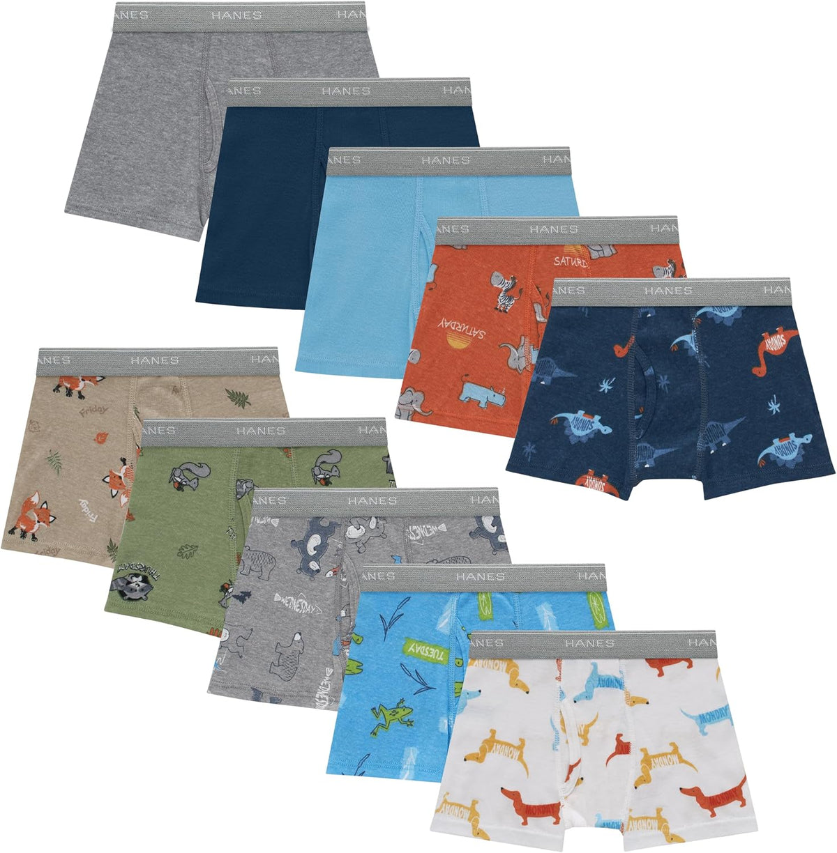 Hanes Boys' Boxer Briefs, Moisture-wicking Underwear for Boys & Toddlers, Assorted, 10 Or 12 Pack