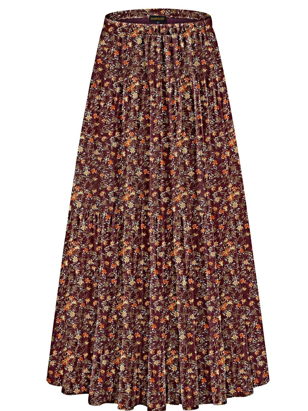 NASHALYLY Women's Chiffon Elastic High Waist Pleated A-Line Maxi Skirts