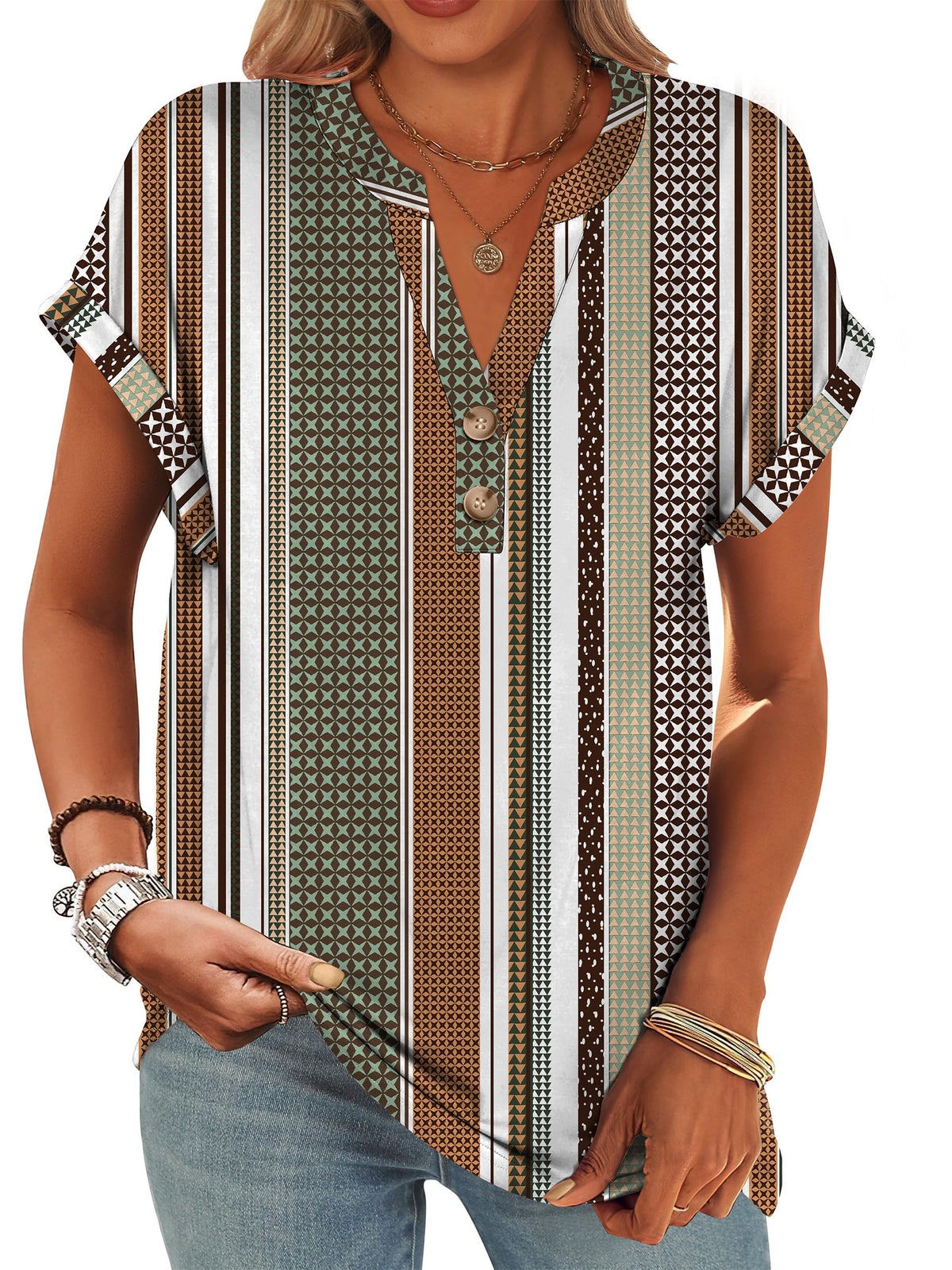 ANRABESS Womens Short Sleeve Henley Tops Summer Shirts Dressy Casual Blouse