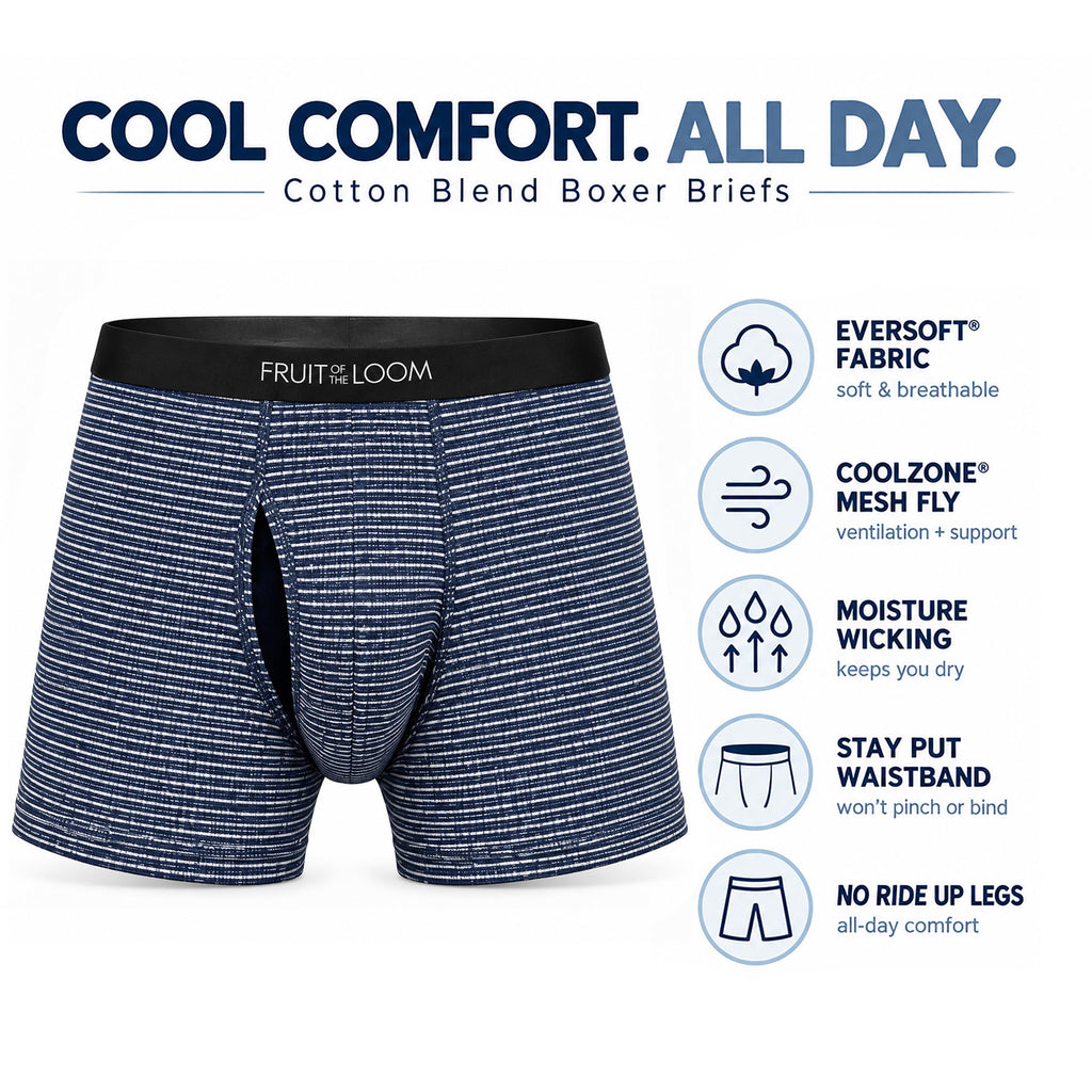 Fruit of the Loom Men's Coolzone Boxer Briefs, Moisture Wicking & Breathable