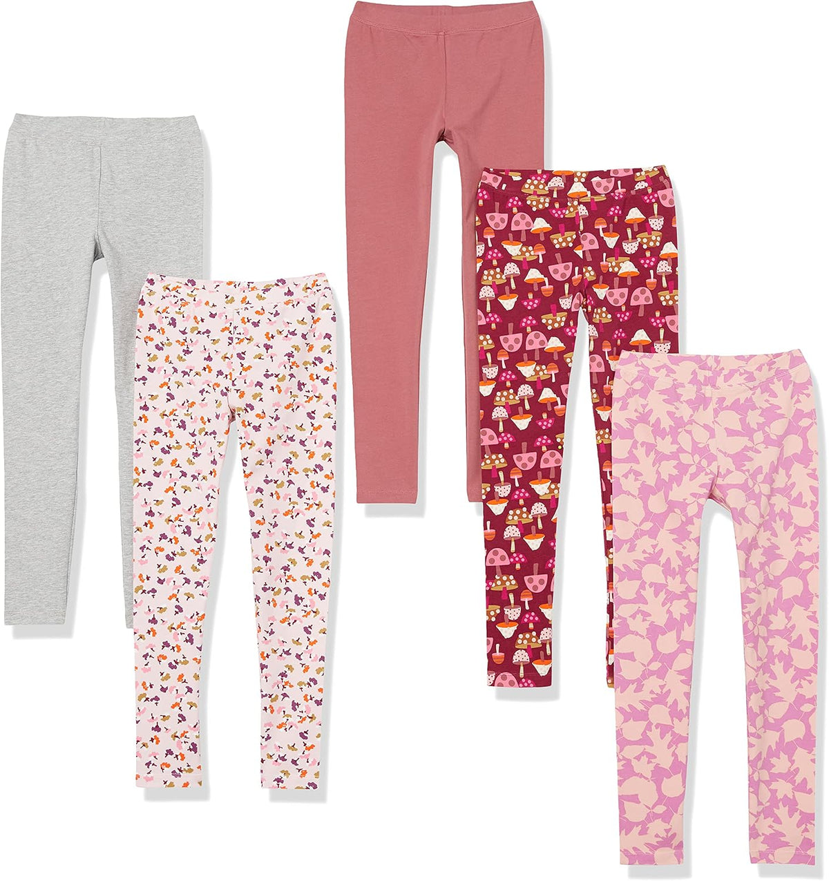 Amazon Essentials Girls' Cotton Stretch Leggings, Multipacks