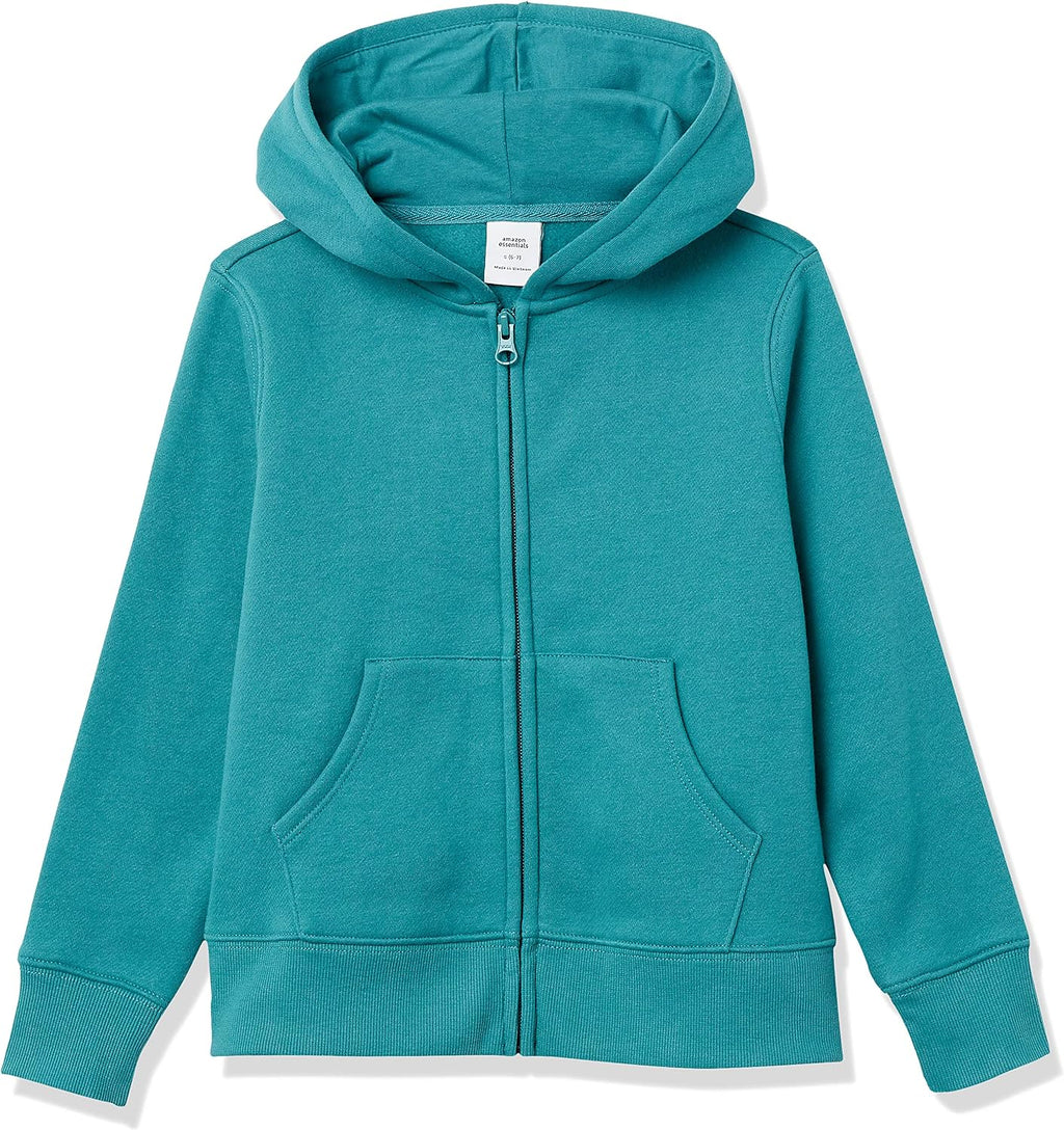 Amazon Essentials Girls and Toddlers' Fleece Zip-Up Hooded Sweatshirt with Lined Hood and Rib Knit Detail