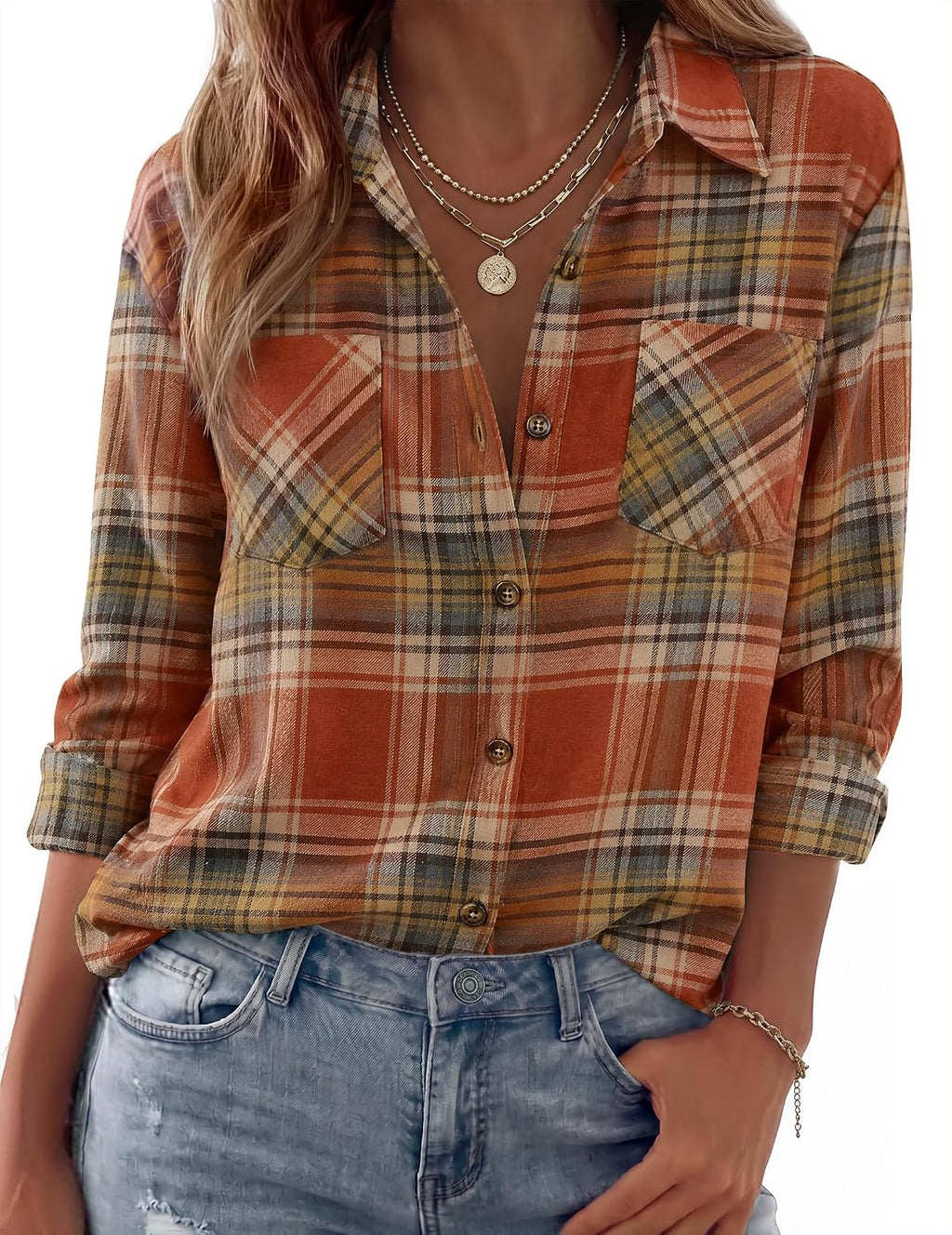 Zeagoo Womens Flannel Shirts Long Sleeve Button Down Casual Fall Plaid Top