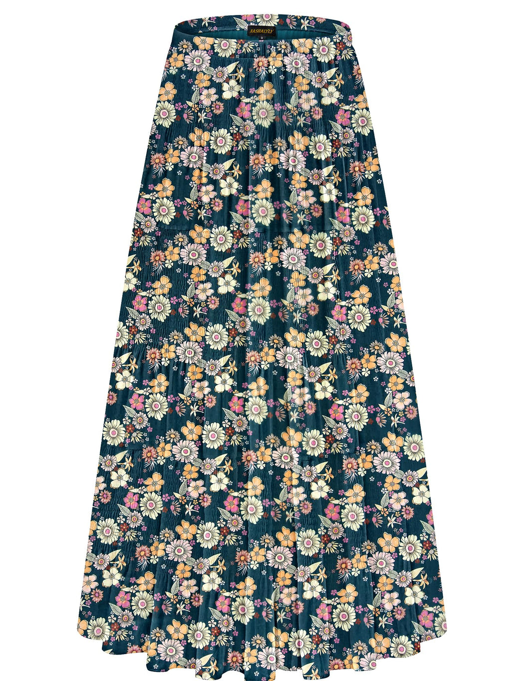 NASHALYLY Women's Chiffon Elastic High Waist Pleated A-Line Maxi Skirts