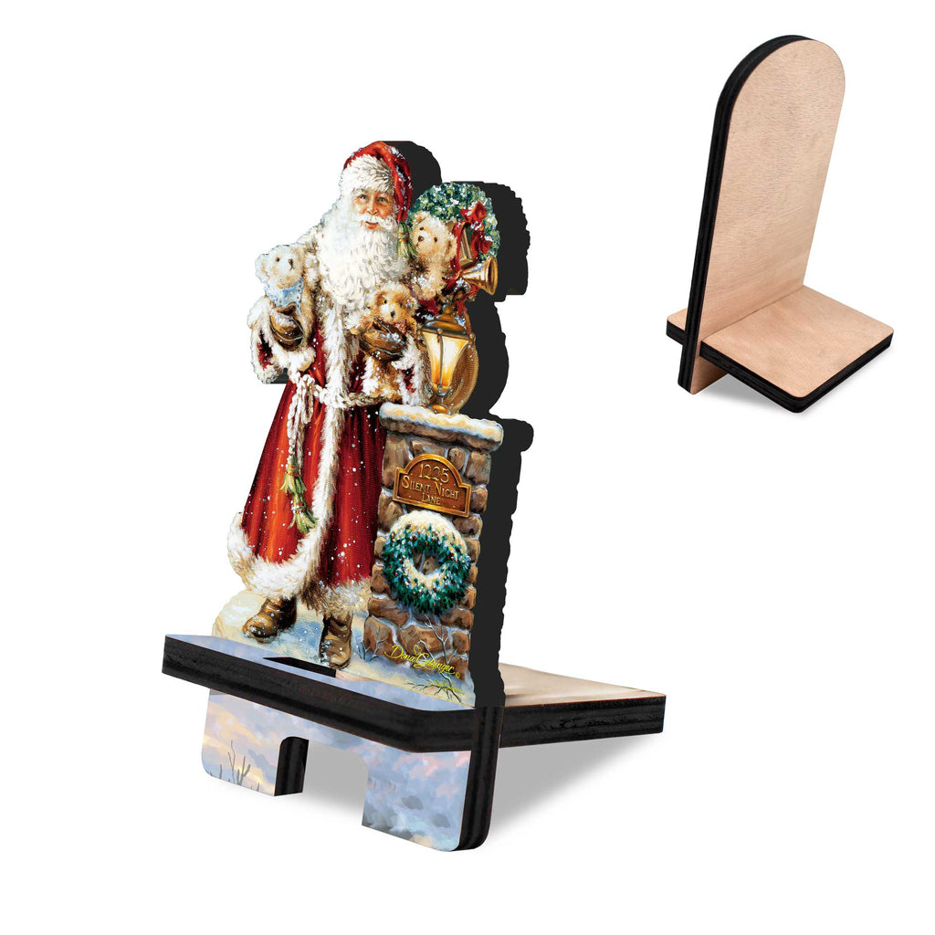Silent Night Santa Cell Phone Stand Christmas Decor Wood Mobile Tablet Holder Charging Station Organizer - 892089C-DG