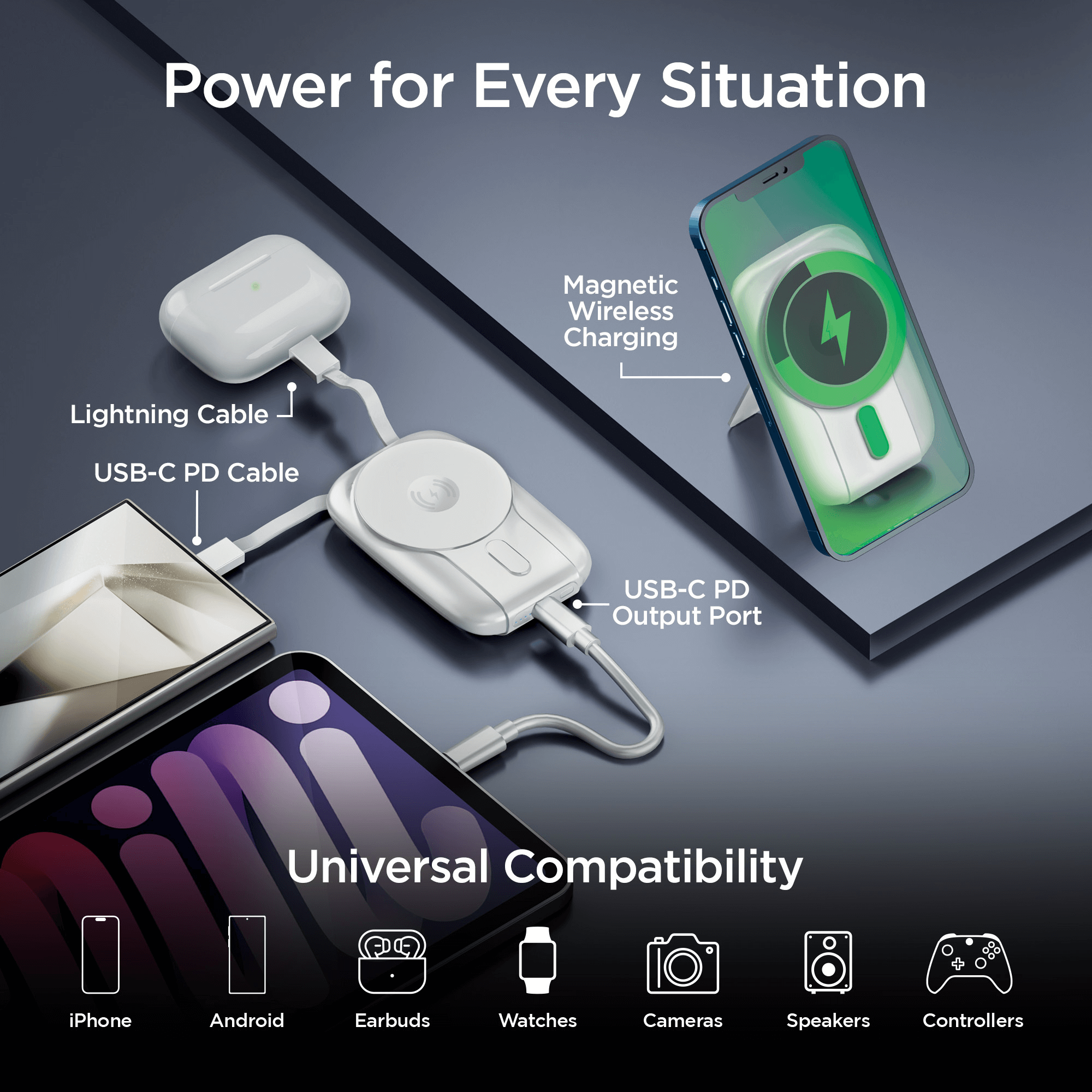 HyperGear Mag Grip Go 5000mAh Wireless Power Bank