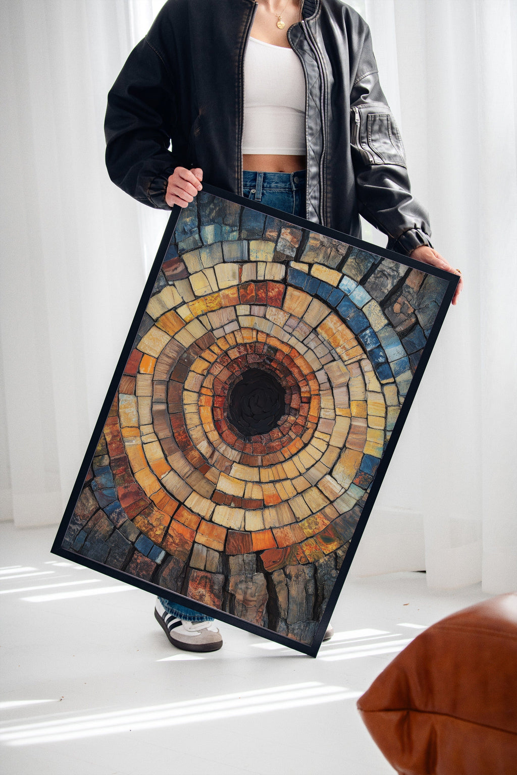 Petrified Wood Spiral – Rustic Earth-Toned Abstract Wall Art