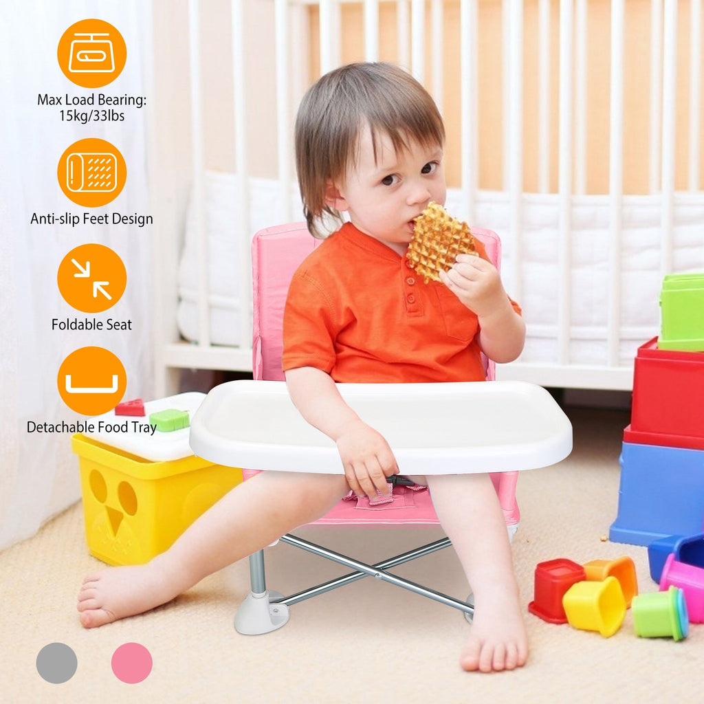 Travel Booster Seat Portable Baby Booster Chair w/ Detachable Tray Foldable Baby Chair Seat For Dining Camping Park Beach w/ Carry Bag