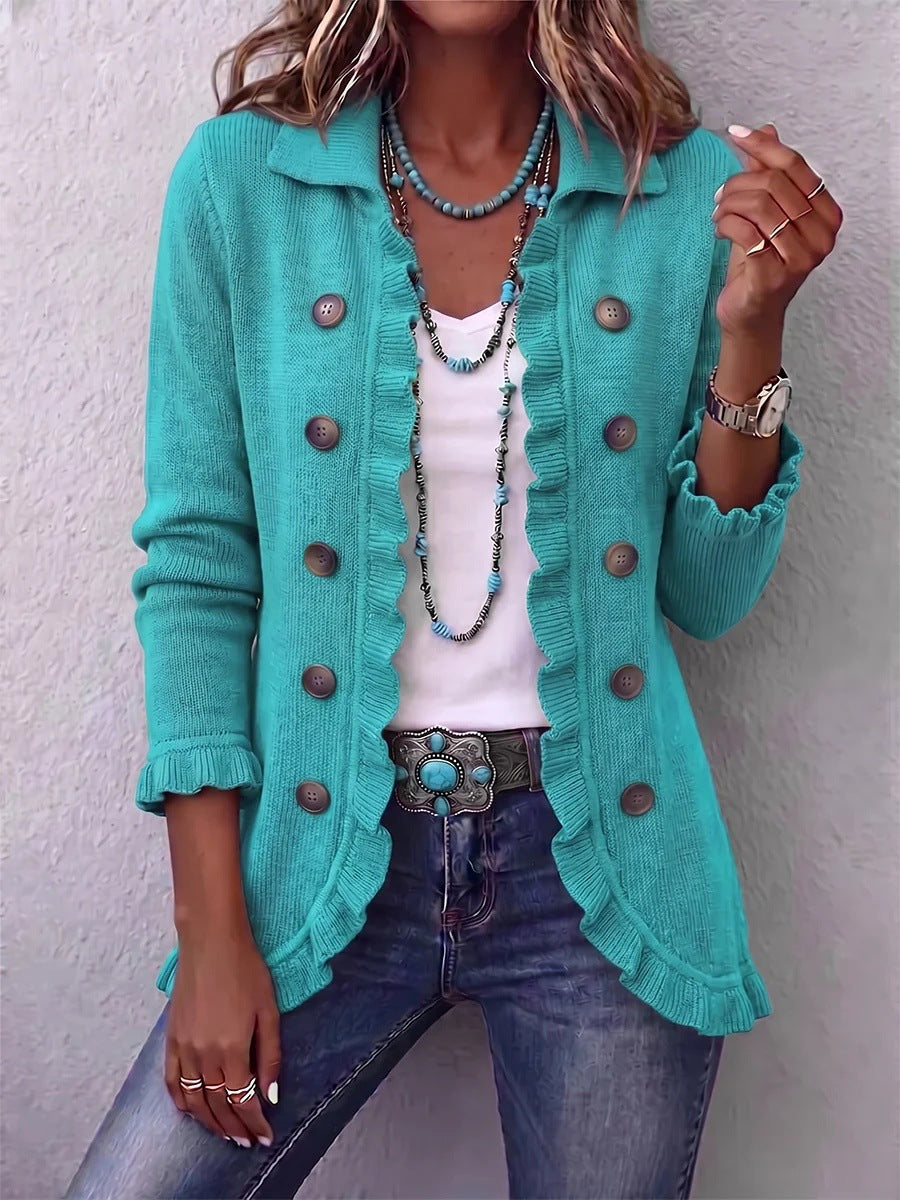 Women’s Ruffled Knit Button Cardigan – 8 Colors