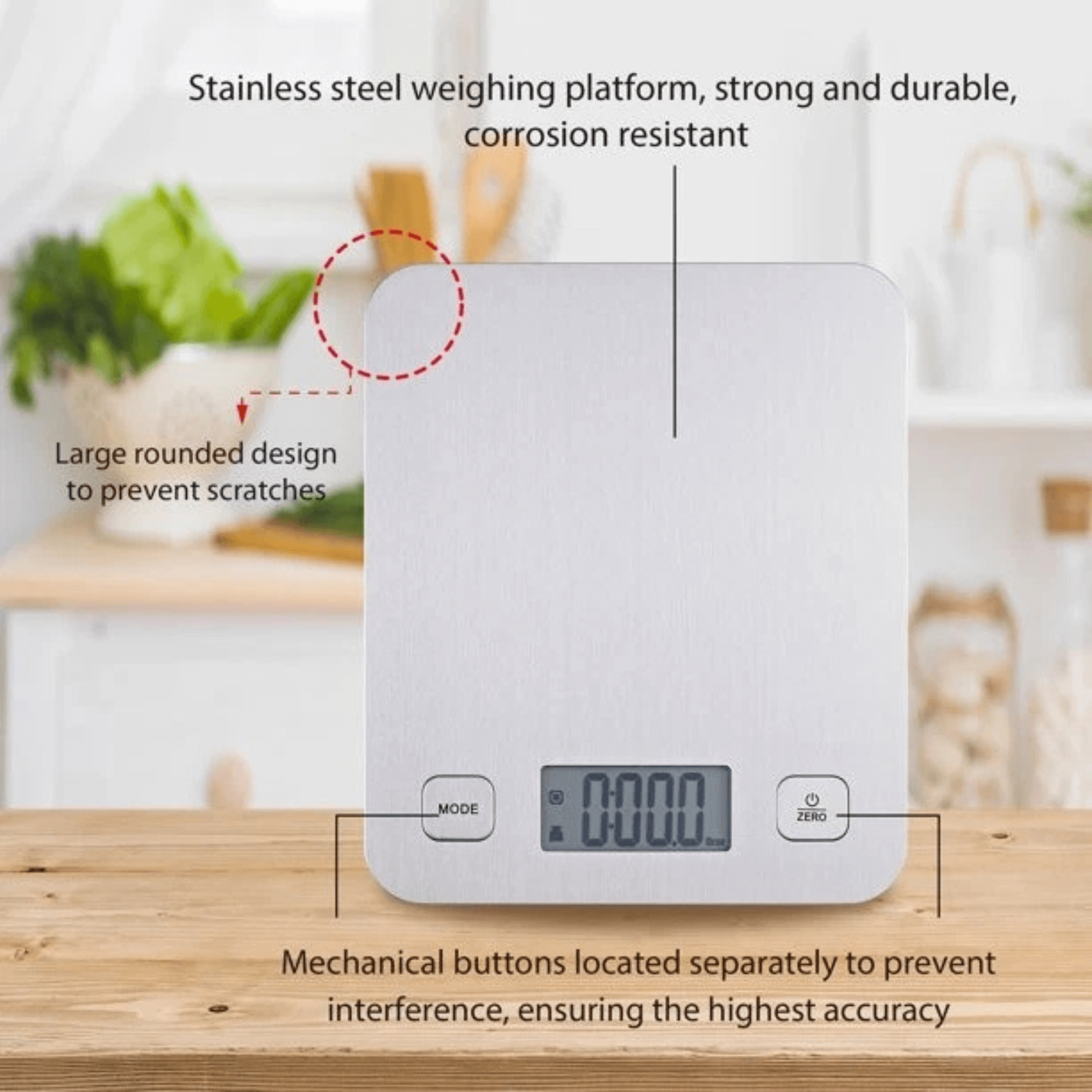 Mainstays Stainless Steel Digital Battery-Powered Kitchen Scale
